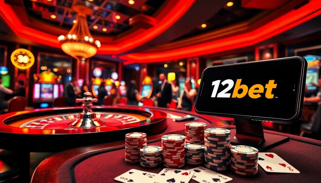 Engage in the thrill of gambling with a vibrant casino scene highlighting ink vao 12bet promotions and games.