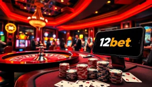 Engage in the thrill of gambling with a vibrant casino scene highlighting ink vao 12bet promotions and games.