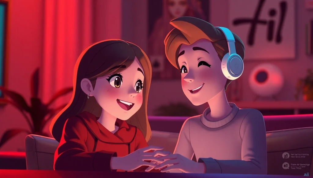 Engaging scene of animated characters in an intimate chat, highlighting sex chat ai interactions.