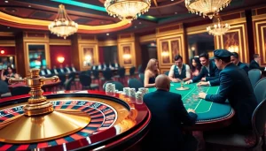 Marvelbet casino scene featuring poker chips and a spinning roulette wheel.