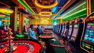 Exciting casino scene showcasing 789f.com, featuring vibrant gaming elements and a thrilling atmosphere.