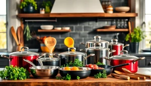 Shop quality kitchenware Auckland displayed in a vibrant, rustic kitchen setting.