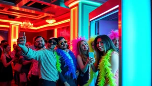 Las Vegas Photo Booth Rental filled with fun props and guests enjoying an exciting event.