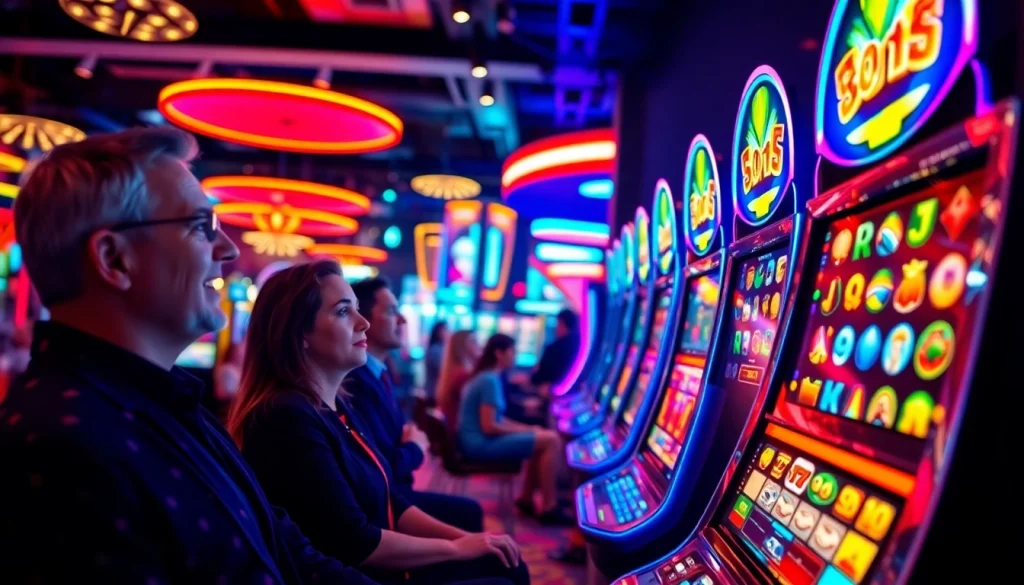 Menampilkan slot depo 1000 dalam suasana kasino yang ceria dan penuh energi.