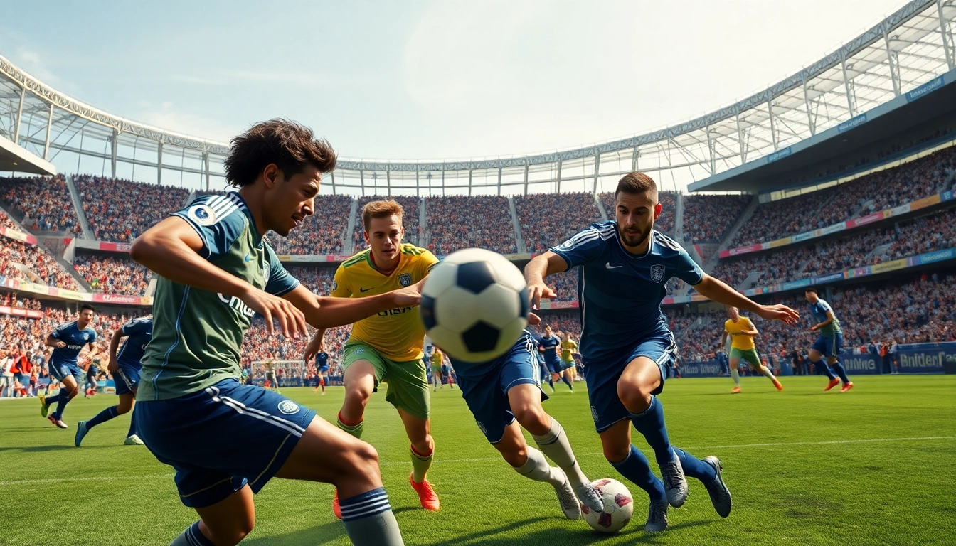 Exciting soccer match showcasing บ้านบอลผลบอล players competing passionately on the field.