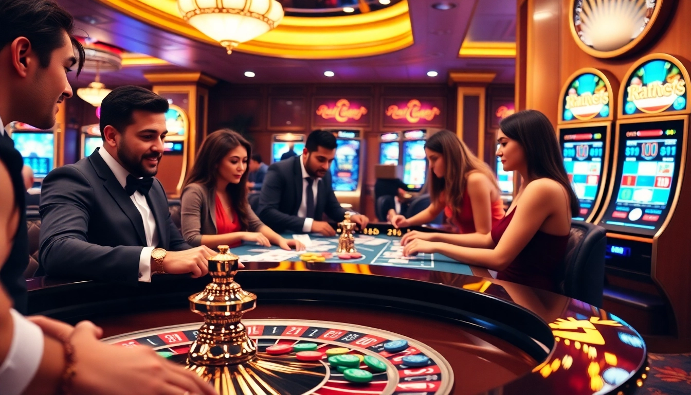 Suasana kasino yang mendebarkan menampilkan situs deposit 5k di meja roulette yang penuh warna.