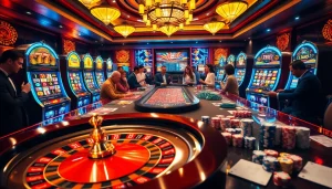 A player celebrating a win at a casino table, featuring depo 5k in a vibrant gambling atmosphere.