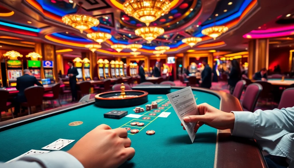 Engaging in sbobet sports betting at a luxurious casino table with vibrant chips.