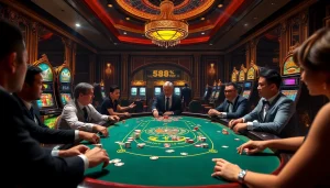 S88vip high-stakes poker table scene with luxurious decor and excited players.