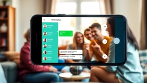 Engaging friends using FM WhatsApp on smartphone with vibrant interface.
