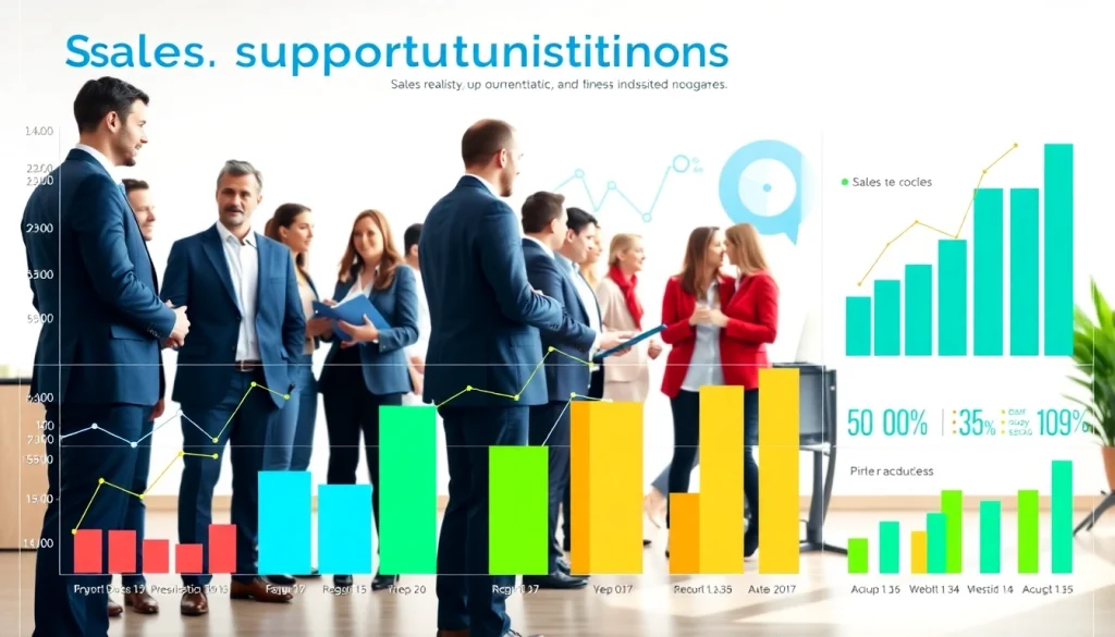 Visual representation of sales opportunities by industry featuring diverse professionals collaborating.