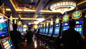 Menggambarkan suasana permainan slot depo 1000 yang penuh semangat dengan pemain yang terlibat.