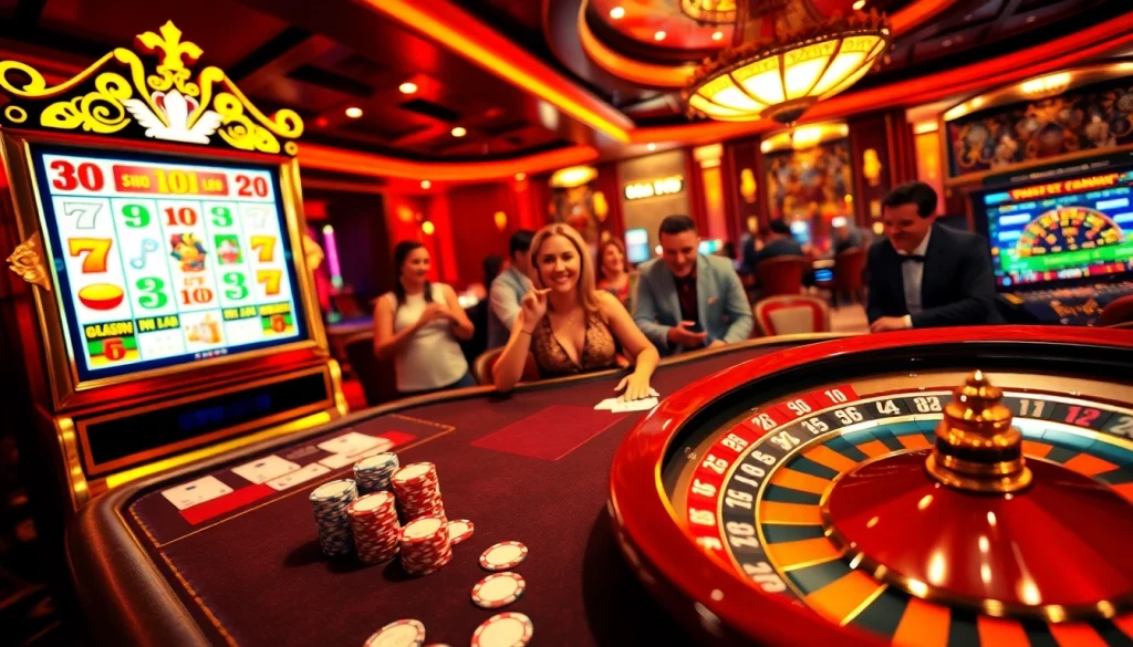 Experience the excitement of idnslot with vibrant casino visuals featuring slot machines and poker tables.