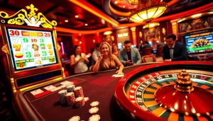 Experience the excitement of idnslot with vibrant casino visuals featuring slot machines and poker tables.