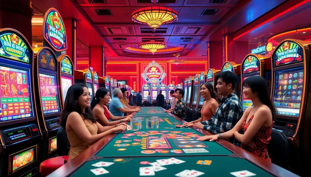 Nổ hũ slot machines delivering excitement and entertainment in a vibrant casino setting.