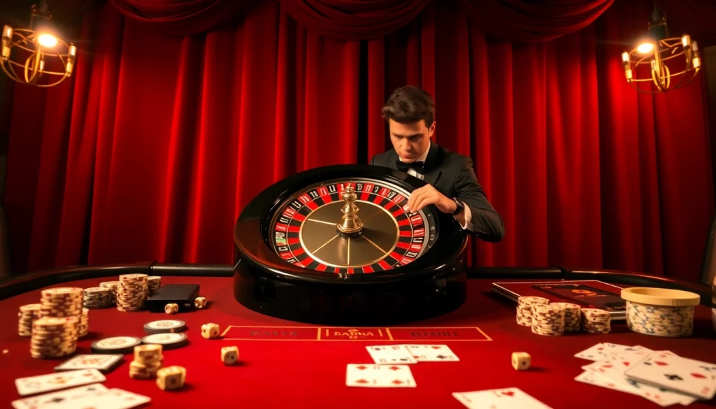 Experience the thrill of RR88 with a luxurious casino scene featuring roulette, poker chips, and strategic gameplay.